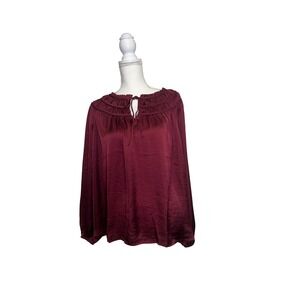 Lucky Brand Women's Maroon Long Sleeve Blouse, Size XL